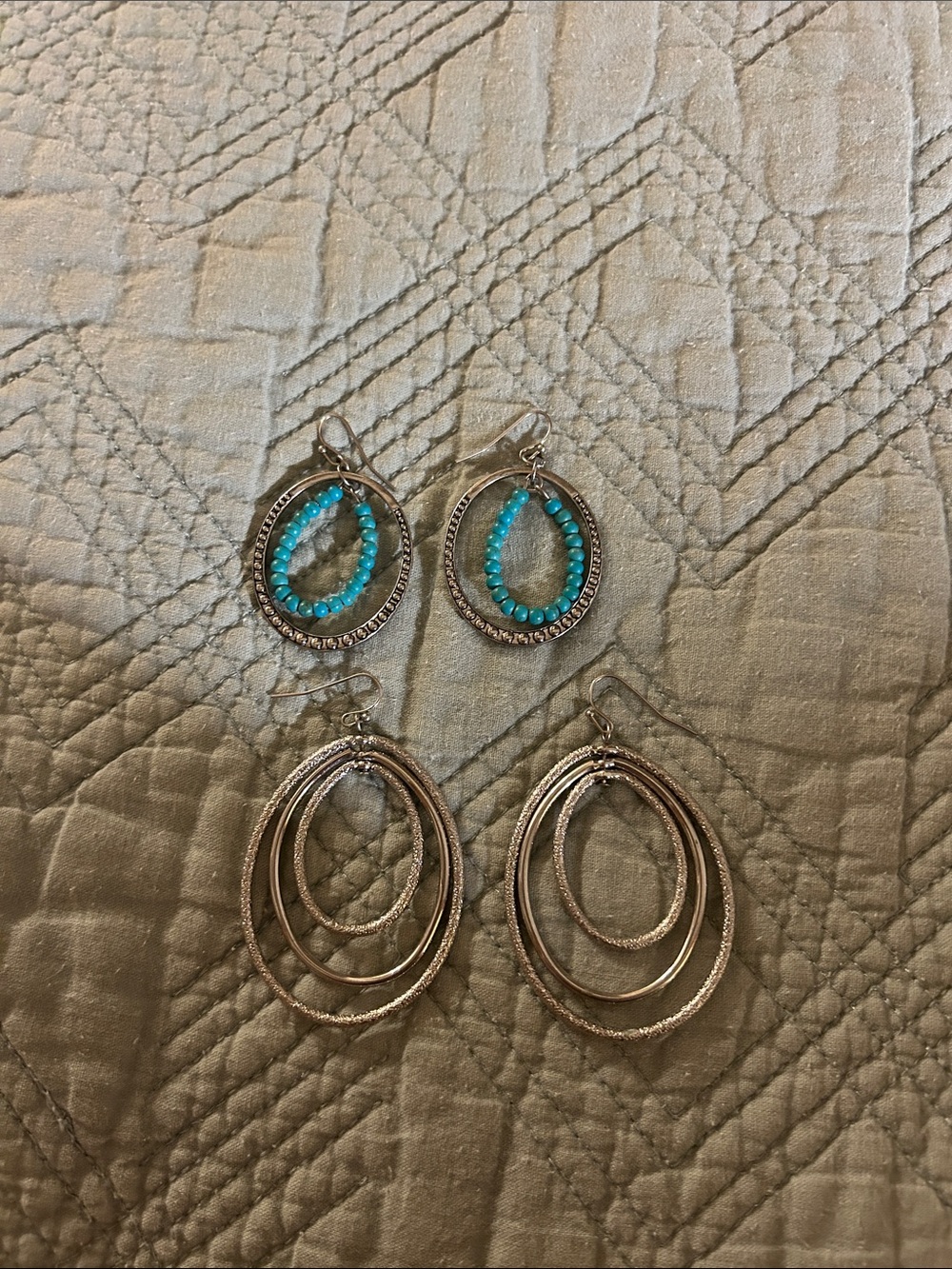 Turquoise Beaded Silver Hoop Earrings - Women Jewelry